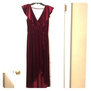 Aqua velvet red hi low dress with elastic waist